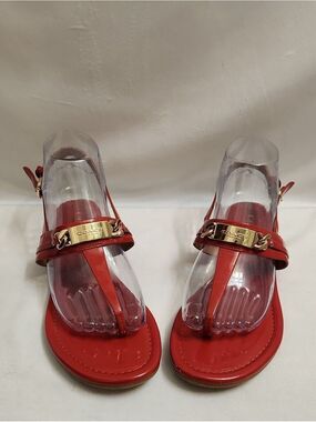Coach Catherine Red Gold Glossy  Patent Leather T-Strap Sandals (W Size 7)